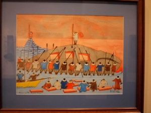 ウミアクでのクジラ猟とクジラの解体を描いた絵